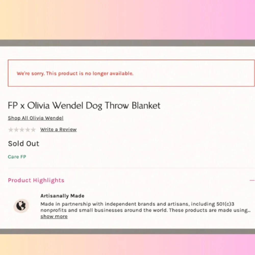 Free People x Olivia Wendel Dog Throw Blanket 🐾 Exclusive Limited Edition NWT